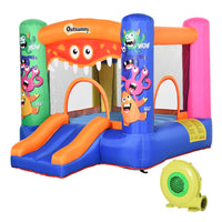 Outsunny Bouncy Castle with Slide Basket Trampoline Monster Design