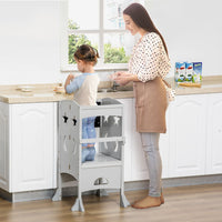 Kids Step Stool Toddler Kitchen Stool with Blackboard Lockable Handrail