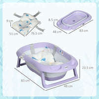 ZONEKIZ Foldable Baby Bathtub with Non-Slip Support Legs Cushion Shower Holder Purple