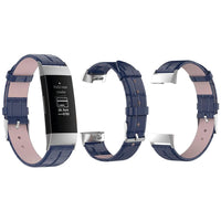Real Leather Watch Band for Fitbit Charge 3 - Blue