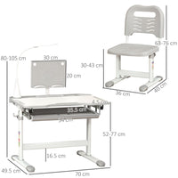 Kids Study Desk and Chair Set w/ USB Lamp, Adjustable Height - Grey
