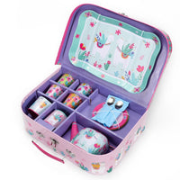 SOKA 18 Pcs Llama Metal Tin Kids Teapot Tea Party Set Carry Case Toy Pretend Role Play 3 years and up