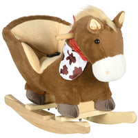 HOMCOM Kids Rocking Horse Plush Baby Rocking Chair with Safety Harness Sounds
