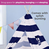 Neo Navy and White Stripe Canvas Kids Indian Tent TeePee