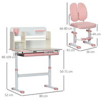 HOMCOM Kids Desk and Chair Set with Storage Shelves Washable Cover Pink