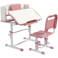 ZONEKIZ Height Adjustable Kids Desk and Chair Set with Drawer Bookshelf Pink