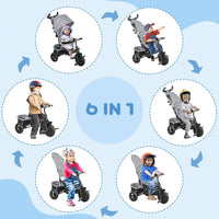 HOMCOM 6 in 1 Kids Trike Tricycle Stroller with Parent Handle Grey