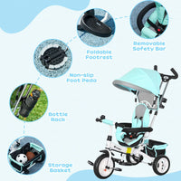 HOMCOM 6 in 1 Kids Trike Tricycle Stroller with Parent Handle Green