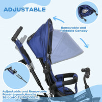HOMCOM 6 in 1 Kids Trike Tricycle Stroller with Parent Handle Blue