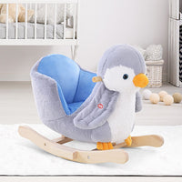 HOMCOM Animal Baby Rocking Horse Penguin Plush Musical Button with 32 Songs Wood