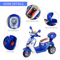 HOMCOM Electric Ride on Toy Car Kids Motorbike Children Battery Tricycle BLUE