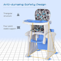 HOMCOM 3-in-1 Convertible Baby High Chair Booster Seat with Removable Tray Blue