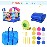 Outsunny Kids Bouncy Castle House Trampoline Basket & Blower for Age 3-10 Blue