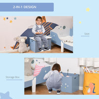 HOMCOM Kids Wooden Toy Box Children Storage Chest Organiser Side Handle Blue
