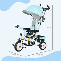 HOMCOM 6 in 1 Kids Trike Tricycle Stroller with Parent Handle Green