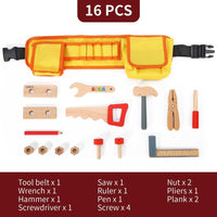 SOKA Wooden Carpenters Tool Belt with Wooden Tools Pretend Play Builder