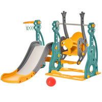 HOMCOM 3-IN-1 Toddler Swing and Slide Set with Basketball Hoop Slide Swing