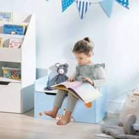 ZONEKIZ Two-In-One Wooden Toy Box Kids Storage Bench with Safety Rod Blue