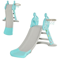 HOMCOM 2 in 1 Kids Slide with Basketball Hoop 18 months - 4 Years Old Deer Blue