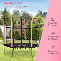 HOMCOM 5.2FT Kids Trampoline With Enclosure Indoor Outdoor for 3-10 Years Pink