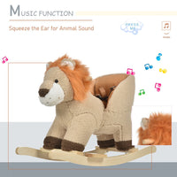 HOMCOM Kids Rocking Lion Plush Ride On Seat Sound Button Wood Base Seat Belt