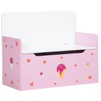 ZONEKIZ Two-In-One Wooden Toy Box Kids Storage Bench with Safety Rod Pink