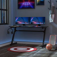 HOMCOM Gaming Desk Steel Frame Cup Headphone Holder Adjustable Feet Home Black