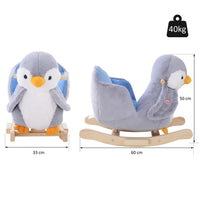 HOMCOM Animal Baby Rocking Horse Penguin Plush Musical Button with 32 Songs Wood