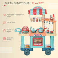 HOMCOM 50 Pcs Kids Kitchen Play set Pretend Trolley Cart Toys for Age 3-6 Years