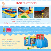 Outsunny Kids Inflatable Bouncy Castle 6 in 1 Water Slide Water Gun & Air Blower
