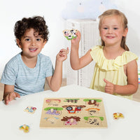 SOKA Wooden Farm Animals Peg Puzzles Toy Montessori Toddler Jigsaw Puzzle Board