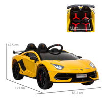 Lamborghini SVJ 12V Ride-On Car with Lights Music Remote 3-8 Yrs YELLOW