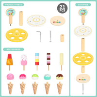 SOKA Wooden 16 Pieces Ice Cream Stand Popsicle Collection Pretend Role Play Set