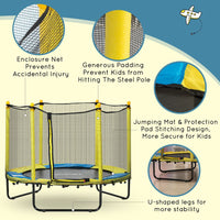 HOMCOM 4.6FT Kids Trampoline with Enclosure for Kids 1-10 Years Yellow