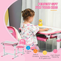 HOMCOM Kids Desk and Chair Set Height Adjustable Desk with Drawer Pen Slot Hook PINK