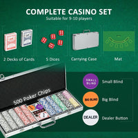 SPORTNOW 500-Piece Poker Chips Set w/ Mat, Aluminium Case, Two Decks of Cards