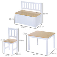 HOMCOM 4-Piece Set Kids Wood Table Chair Bench Storage Function for 3 Years+ Beige White