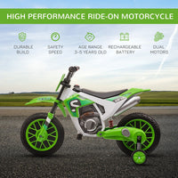 HOMCOM 12V Kids Electric Motorbike Ride-On Motorcycle Training Wheels GREEN