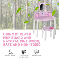 HOMCOM Kids Dressing Table and Stool Set Make Up Desk with Storage Pink