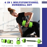 SPORTNOW 4-in-1 Weight Dumbbells Set Barbell Kettlebell Push Up Stand 20kg