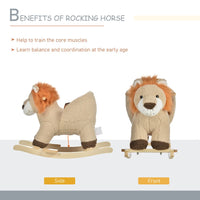 HOMCOM Kids Rocking Lion Plush Ride On Seat Sound Button Wood Base Seat Belt