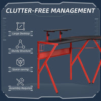 HOMCOM Gaming Desk L-Shaped PC Workstations Monitor Stand 49.25" x 49.25" x 29.5" Red