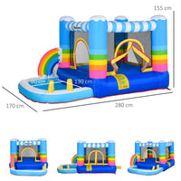 Outsunny Kids Bouncy Castle with Pool Outdoor Trampoline with Net Blower 3-8 Yrs