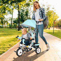 HOMCOM 6 in 1 Kids Trike Tricycle Stroller with Parent Handle Green