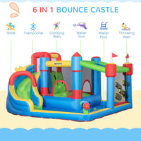 Outsunny Kids Inflatable Bouncy Castle 6 in 1 Water Slide Water Gun & Air Blower