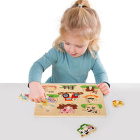 SOKA Wooden Farm Animals Peg Puzzles Toy Montessori Toddler Jigsaw Puzzle Board