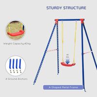 Metal Swing Set w/ Adjustable Rope A-Frame Stand Outdoor Playset Outsunny
