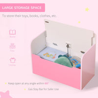 HOMCOM Kids Wooden Toy Box Children Storage Chest Bench Organiser Bedroom Pink