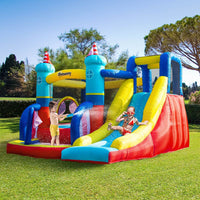 Outsunny Kids Bouncy Castle with Slide Pool Trampoline Climbing Wall with Blower