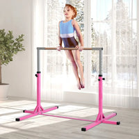 HOMCOM 95-145 Hcm Professional Gymnastics Horizontal Bar For Kids Home Gym Fitness PINK